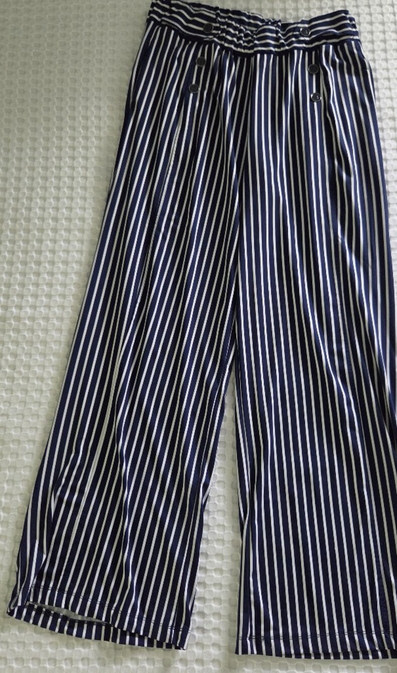 Navy & White Striped Wide Leg Pants